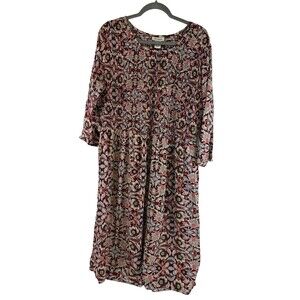 CW Classics Burgundy Pink ‎ Floral Midi Dress 3/4 Sleeve Smocked Womens Plus 1X